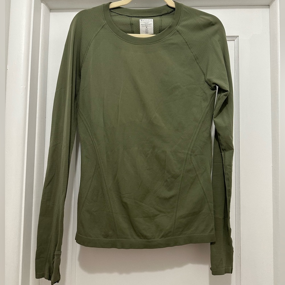 ATHLETA Momentum Seamless Long Sleeve Top - olive green